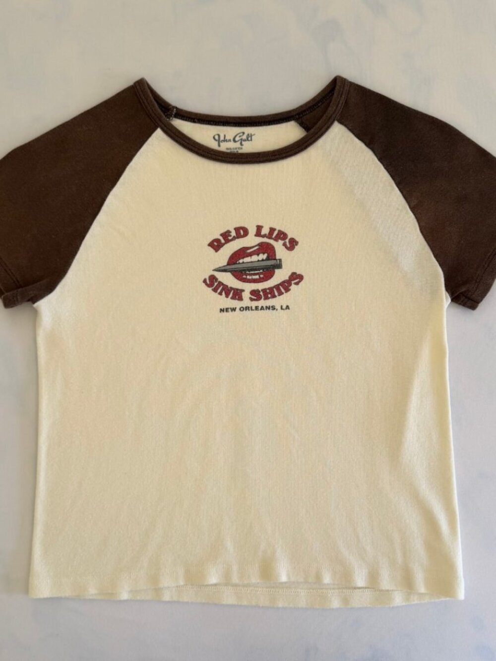 John Galt 100% Cotton 'Red Lips" Graphic Cropped Baby Tee